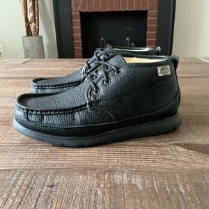 RJ’s Fuzzies Black Leather Boots Shoes Womens Size 9 Sheep Skin Linning